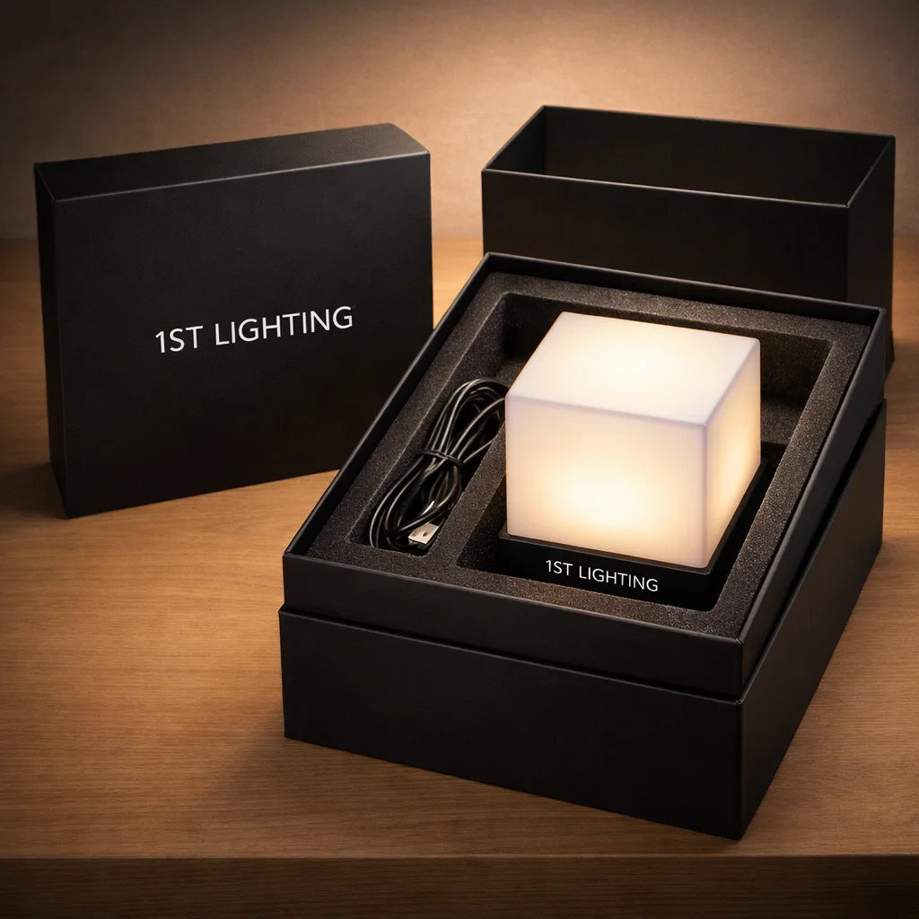 1ST LIGHTING Modern Cube USB Table Lamp –Grey