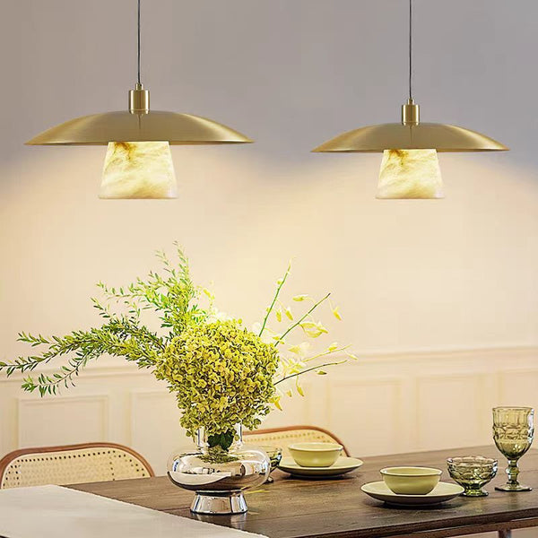 Adjustable Brass Pendant Light with Natural Alabaster Shade