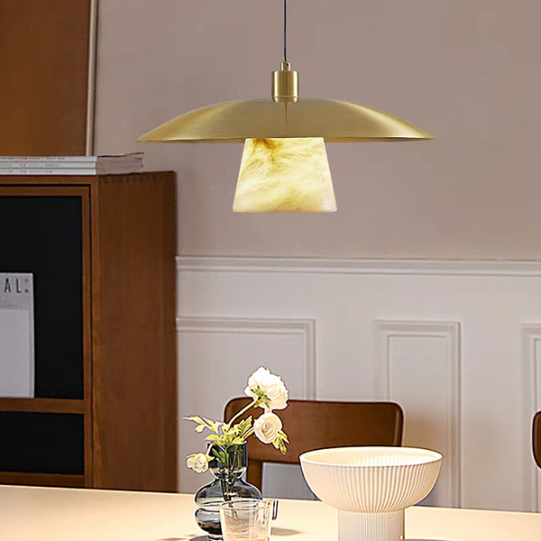 Adjustable Brass Pendant Light with Natural Alabaster Shade