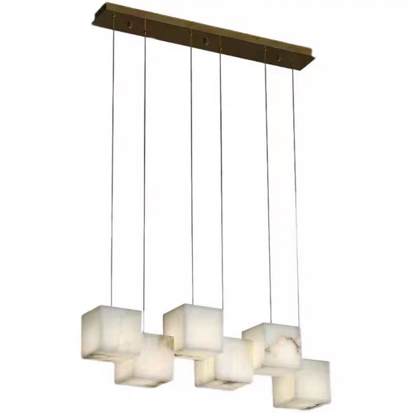 Designer Alabaster Pendant Light with Brass Accents