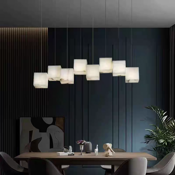 Designer Alabaster Pendant Light with Brass Accents