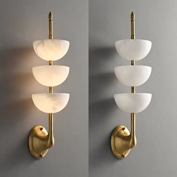 Modern Brass Wall Sconce with Natural Spanish Alabaster Shade