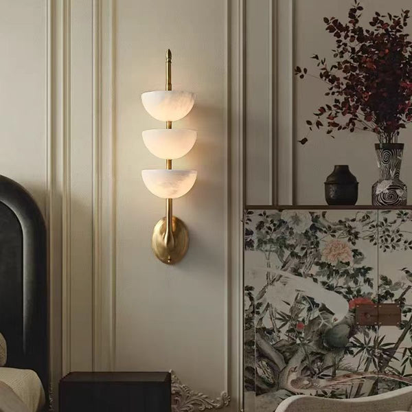 Modern Brass Wall Sconce with Natural Spanish Alabaster Shade