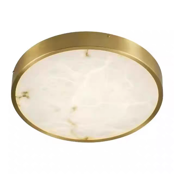 Modern Chinese Brass Flush Mount Ceiling Light with Natural Alabaster Shade
