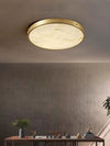 Modern Chinese Brass Flush Mount Ceiling Light with Natural Alabaster Shade