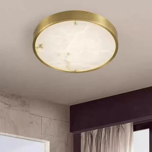 Modern Chinese Brass Flush Mount Ceiling Light with Natural Alabaster Shade