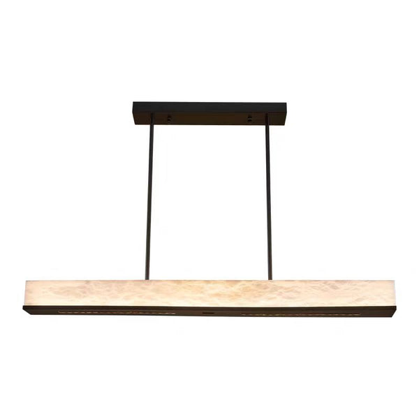 Modern Linear Brass Pendant Light with Natural Alabaster Shade