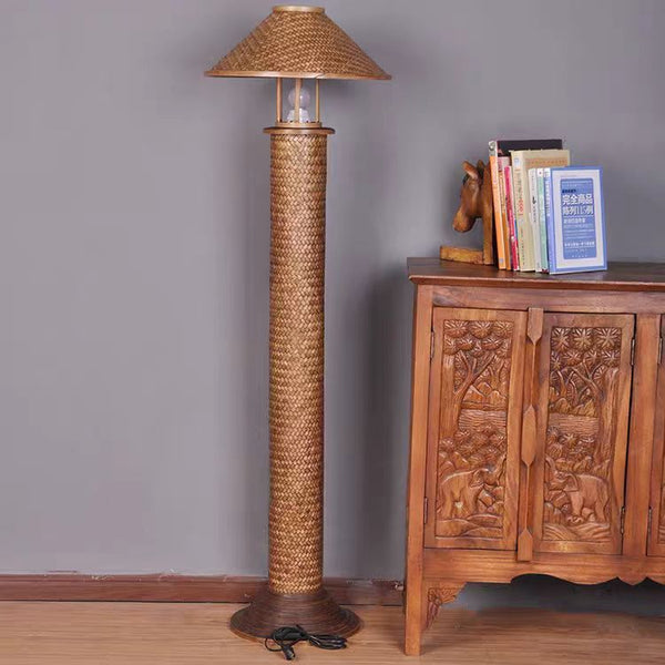 Thai Handwoven Bamboo Floor Lamp for Villa or Hotel Décor