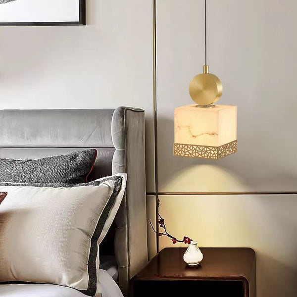 Touch Control Brass Pendant Light with Natural Alabaster Shade