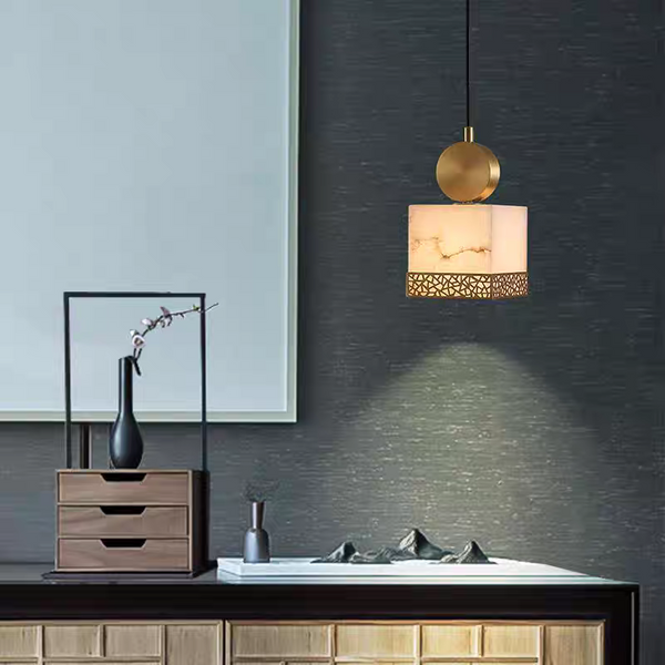 Touch Control Brass Pendant Light with Natural Alabaster Shade