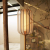 Wabi-Sabi Chinese Style Floor Lamp with Brass Frame and Fabric Shade