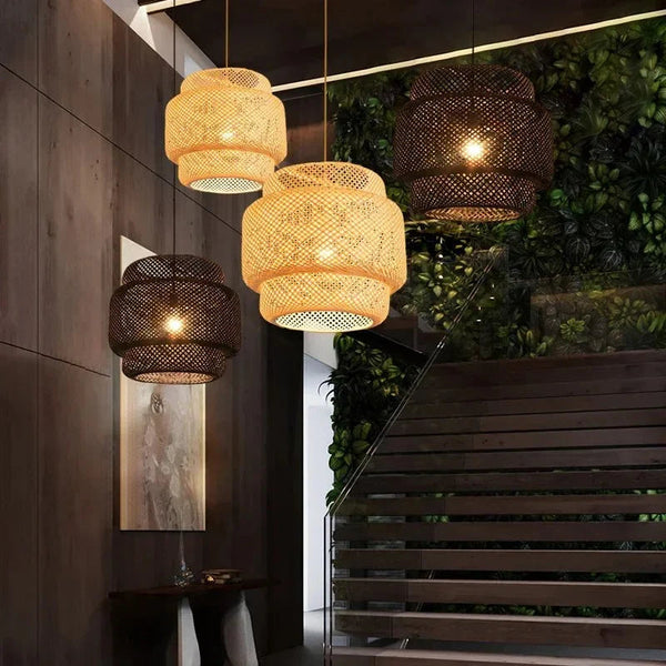 A Simple Bamboo Pendant Lamp In The Style Of A Farmhouse Made Of Bamboo And Rattan