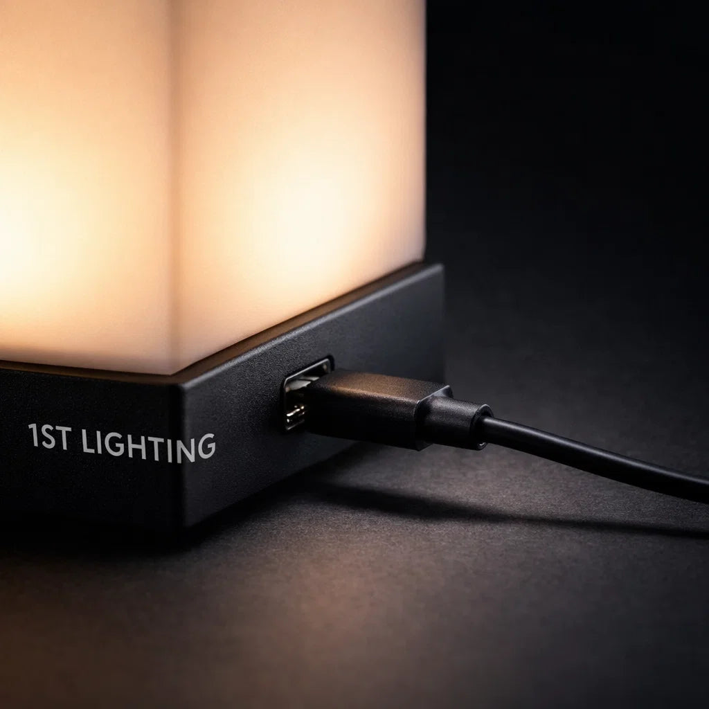 1ST LIGHTING Modern Cube USB Table Lamp –Black