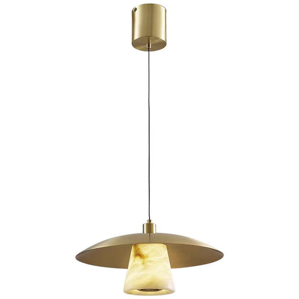 Adjustable Brass Pendant Light with Natural Alabaster Shade
