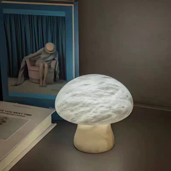 Designer Alabaster Mushroom Table Lamp with Hidden LED Light