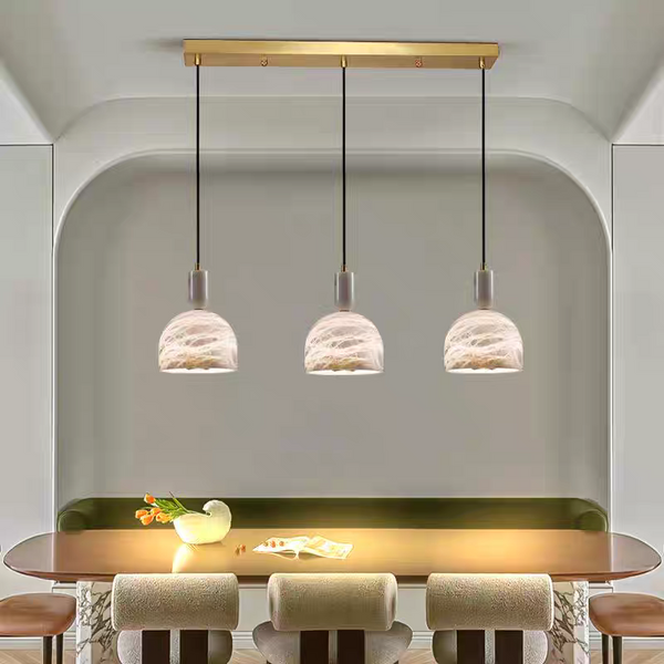 Modern Brass Pendant Light with Natural Alabaster Shades