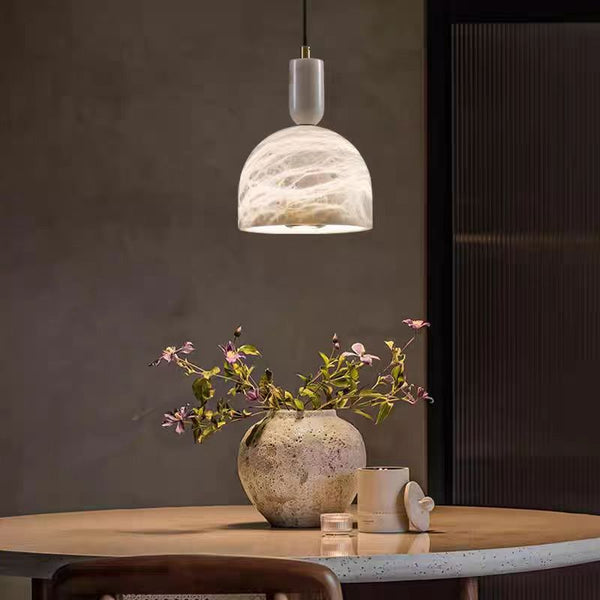 Modern Brass Pendant Light with Natural Alabaster Shades