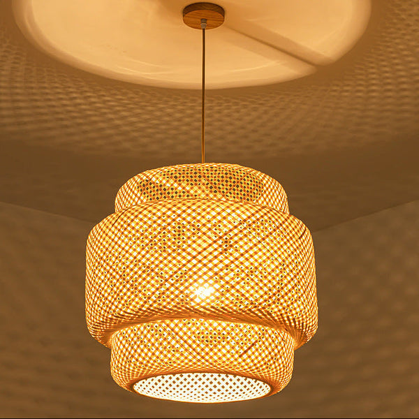 A Simple Bamboo Pendant Lamp In The Style Of A Farmhouse Made Of Bamboo And Rattan