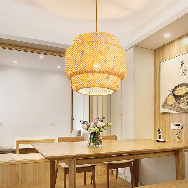 A Simple Bamboo Pendant Lamp In The Style Of A Farmhouse Made Of Bamboo And Rattan