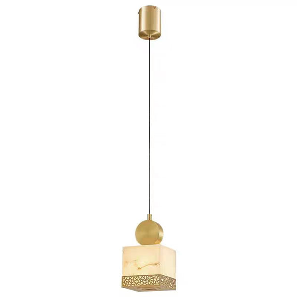 Touch Control Brass Pendant Light with Natural Alabaster Shade