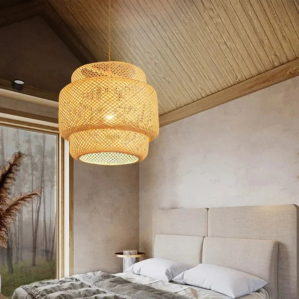 A Simple Bamboo Pendant Lamp In The Style Of A Farmhouse Made Of Bamboo And Rattan